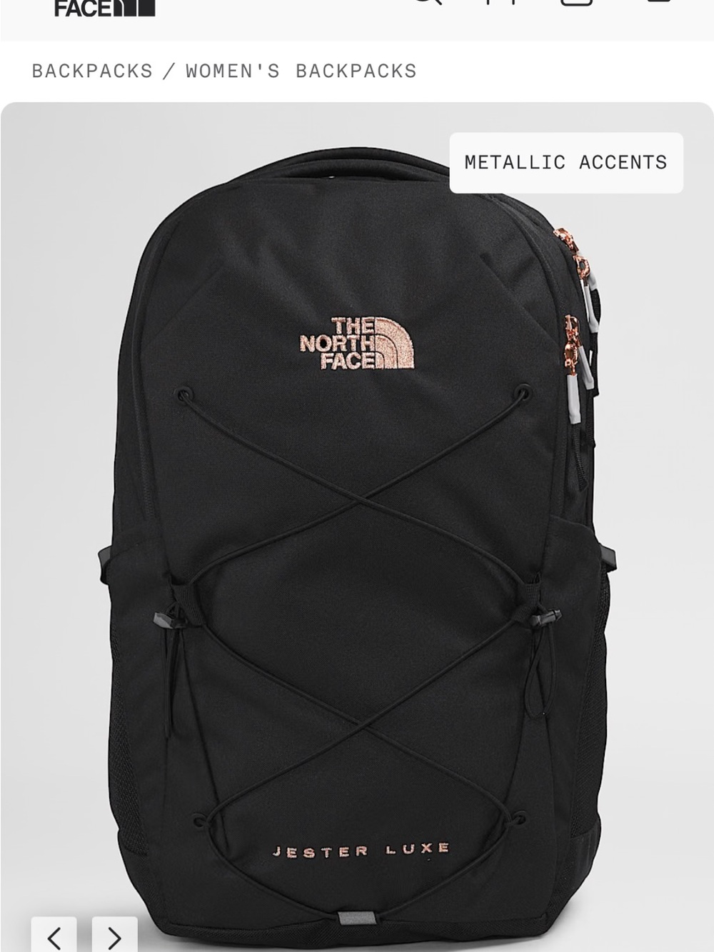 The North Face Jester Luxe Backpack - Black with Rose Gold Accents